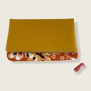 Rachel Pally Orange Yellow Floral Fold Over Reversible Tassel Zip Clutch